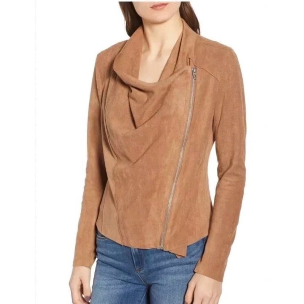 Blank NYC Faux Suede Brown Drape Front Zip Up Jacket Size‎ L